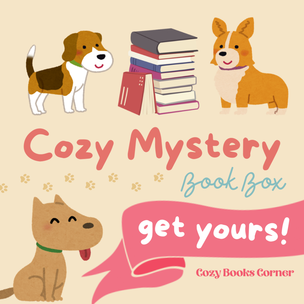 Promotional banner surrounded by a stack of books and puppies