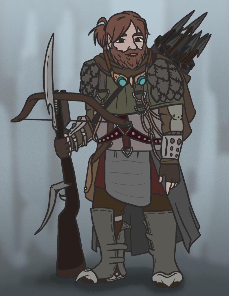 Strong soldier with giant crossbow and steampunk armor