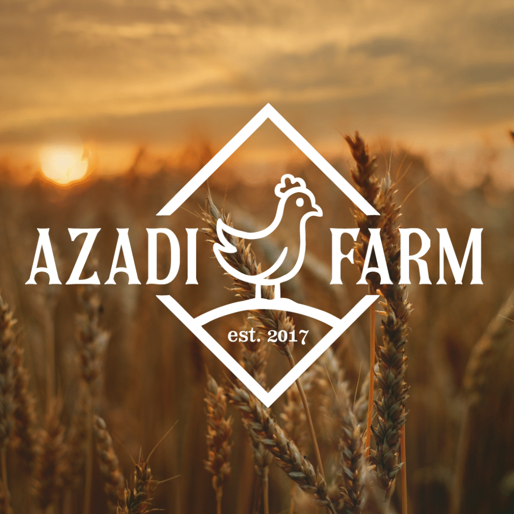 Azadi Farm Logo with Harvest Grain Background
