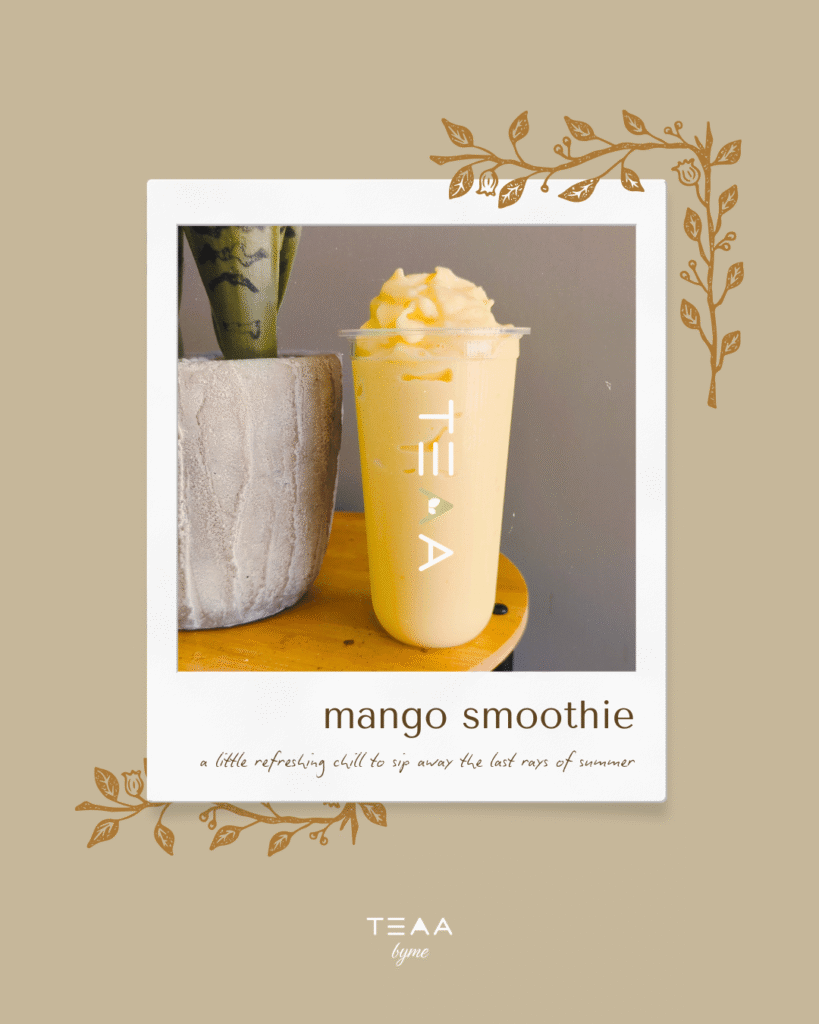 Mango smoothie in a polaroid style graphic for social media