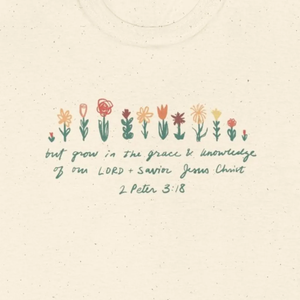 Tan shirt with hand drawn flowers and handwritten verse