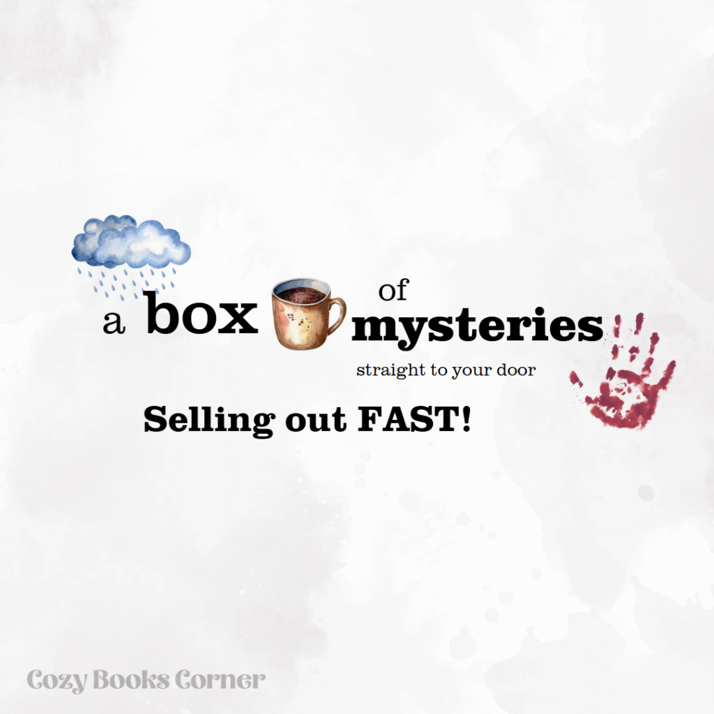 Book box promo with raincloud, coffee cup, and handprint