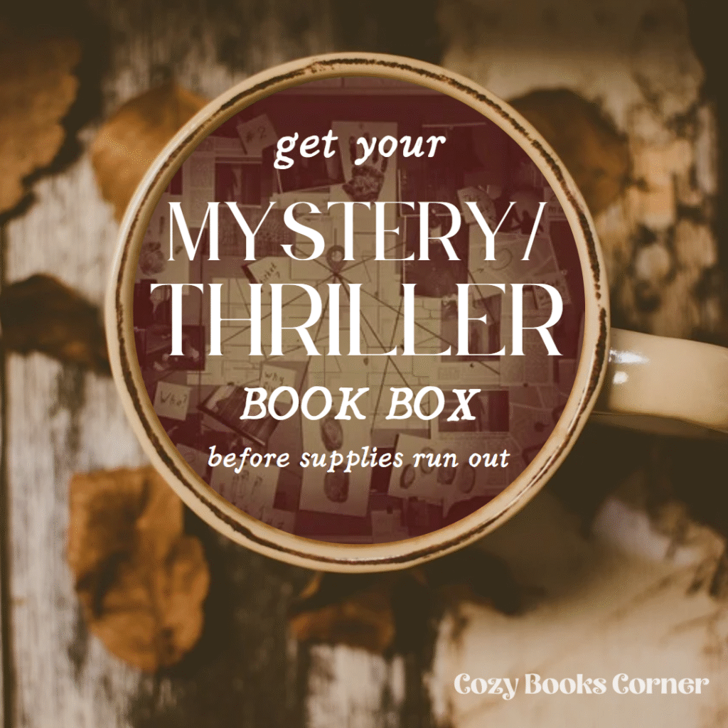 Mug with thriller stalker board inside it promoting a mystery book box