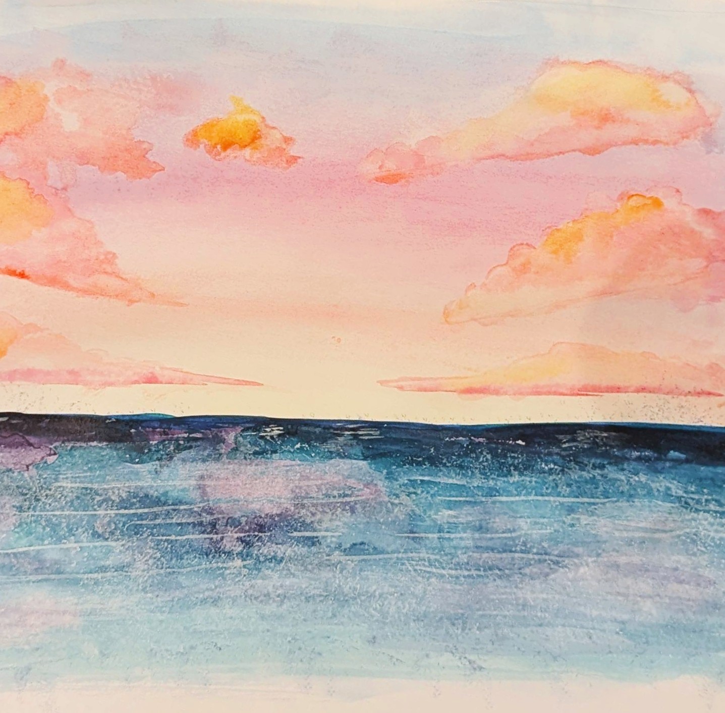 Watercolor sunset over the sea