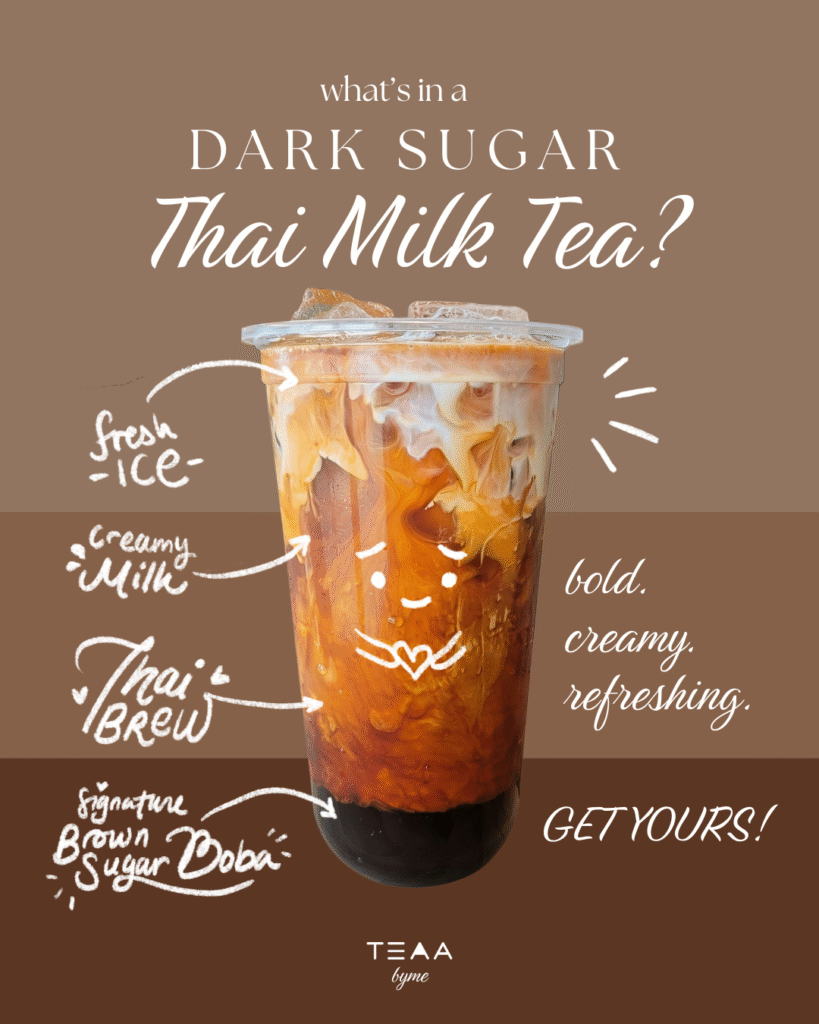 Ingredients that go into a Thai Milk Tea social media graphic