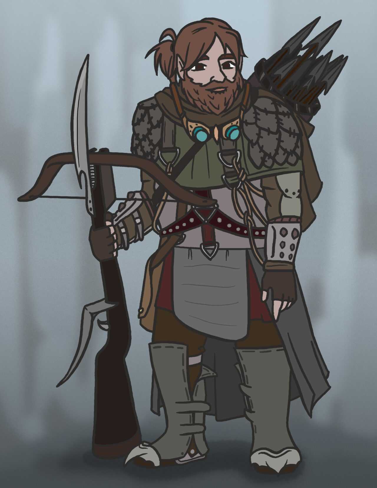 Strong soldier with giant crossbow and steampunk armor